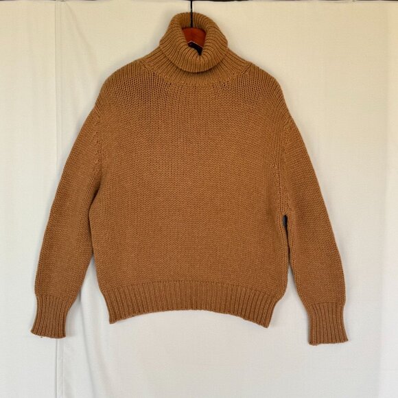 Ryan Roche Tan Camel Chunky 100% Cashmere Turtleneck Oversized Sweater Size S - Picture 1 of 10